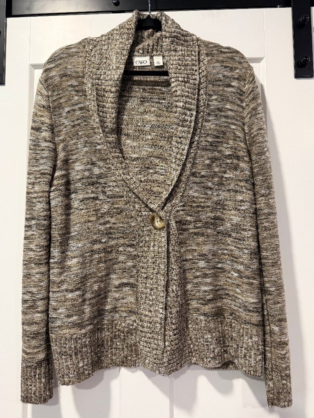 Cato Tan & Cream Cowl Collar Single-Button Open-Front Cardigan